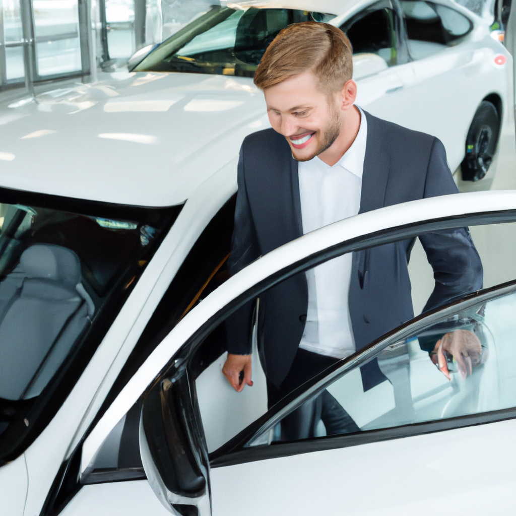 Cliente feliz com seu novo carro
